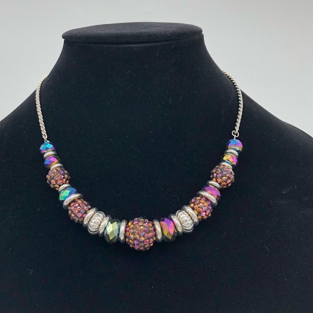 Multicolored Metal Beads on Silver tone Chain